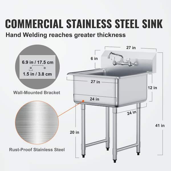 Stainless Steel Prep and Utility Sink, 1 Compartment Free Standing Sink with Faucet and Legs, 21 x 41 in. 2025 update