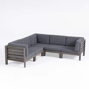 Jonah Gray 5-Piece Wood Outdoor Sectional with Dark Gray Cushions