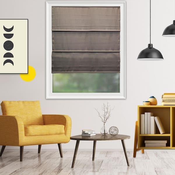 YELLOW BLINDS Riverside Taupe Light Filtering Cordless Polyester Roman Shades 34 in. W x 72 in. L