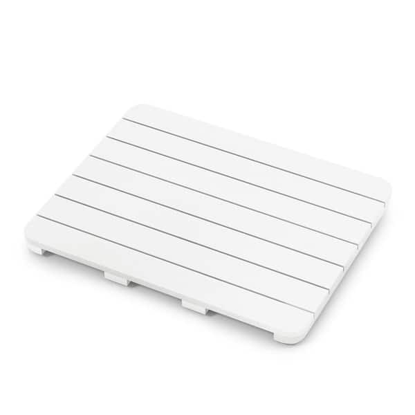 HONEY JOY 23.5 in. x 19 in. Bathmat HIPS Spa Shower Mat for Bathroom with Non-Slip Foot Pads White