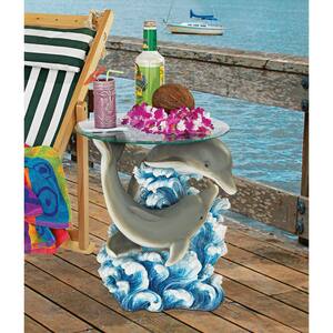 Dolphin Cove 21 in. H Sculptural Polyresin Outdoor Side Table