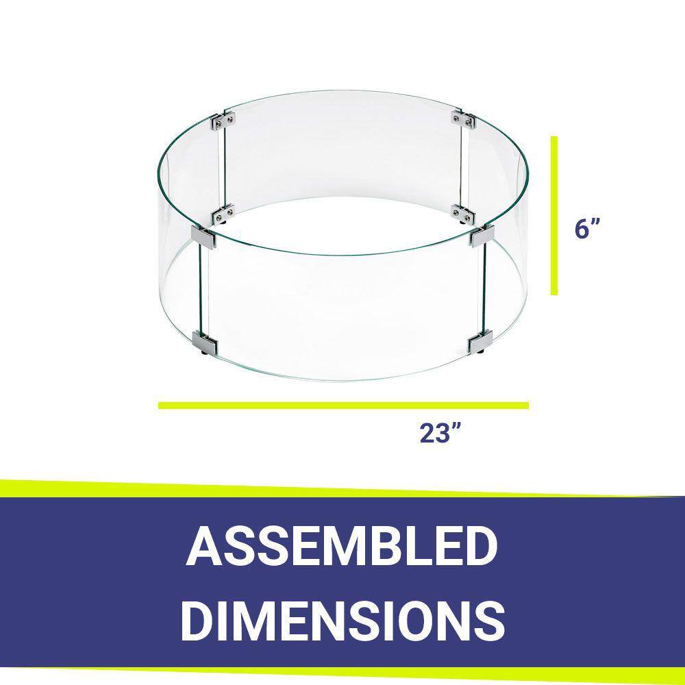 Elegant Round Propane Fire Pit Glass Flame Guard, 23-Inch