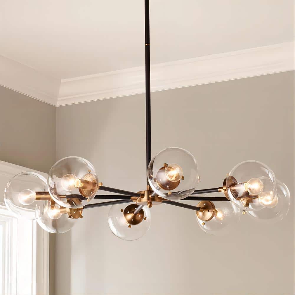 Marcell 8-Light Black/Brass Modern Sputnik Atomic Sphere Bubble Chandelier with Clear Glass Globe for Living Dining Room price history on PriceWatchPro