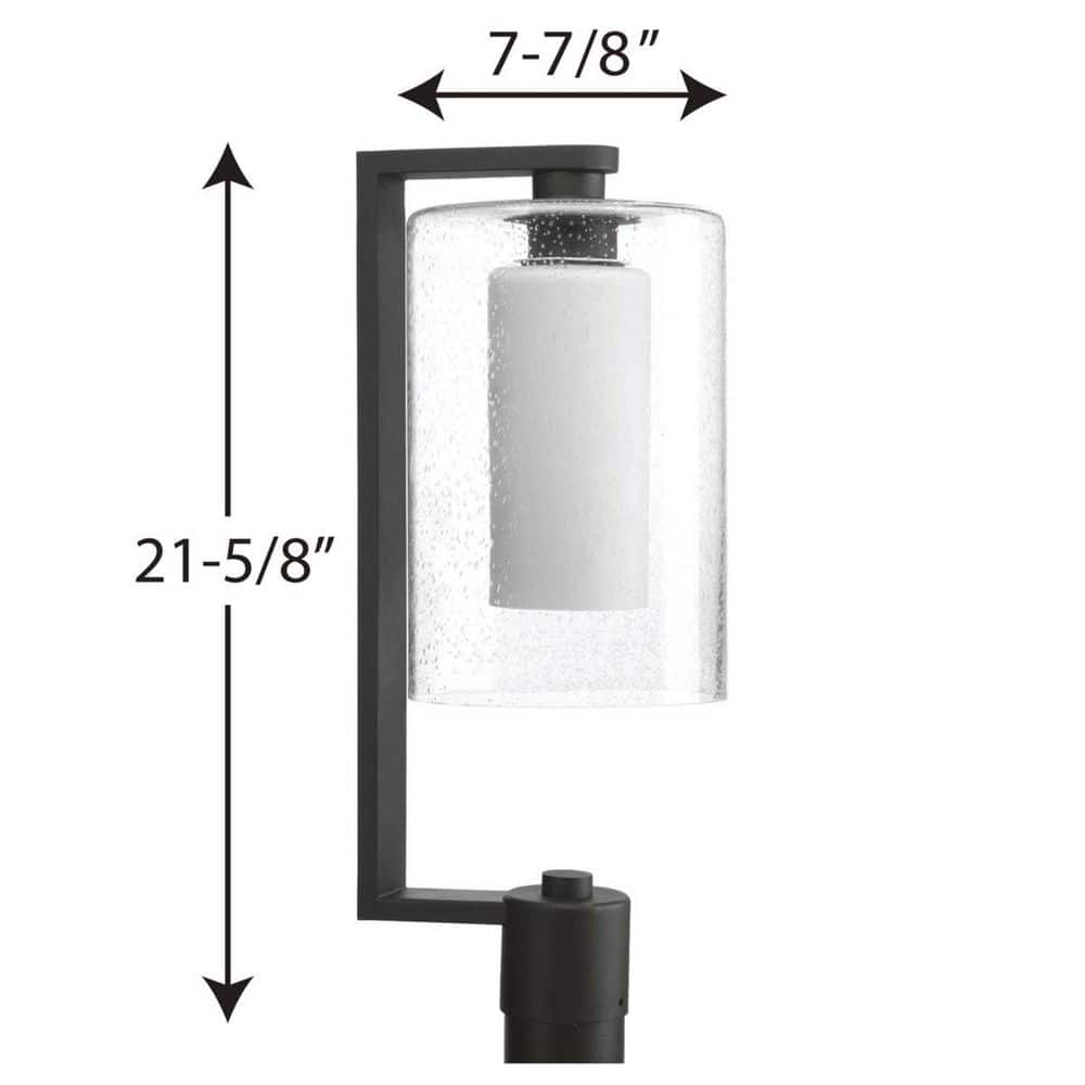 Black Aluminum Modern Outdoor Post Lantern with Etched Opal Glass