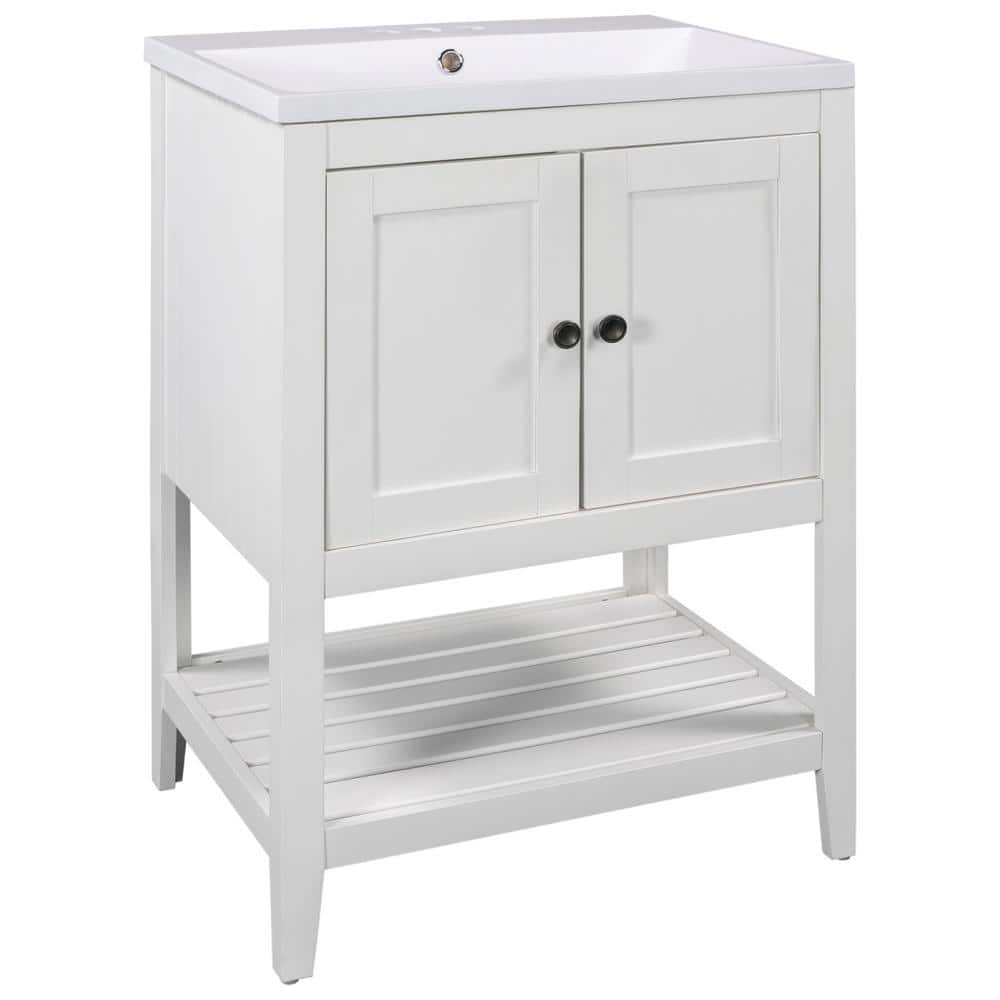 Ziyudura 24 in. Single Sink Freestanding White Bath Vanity with