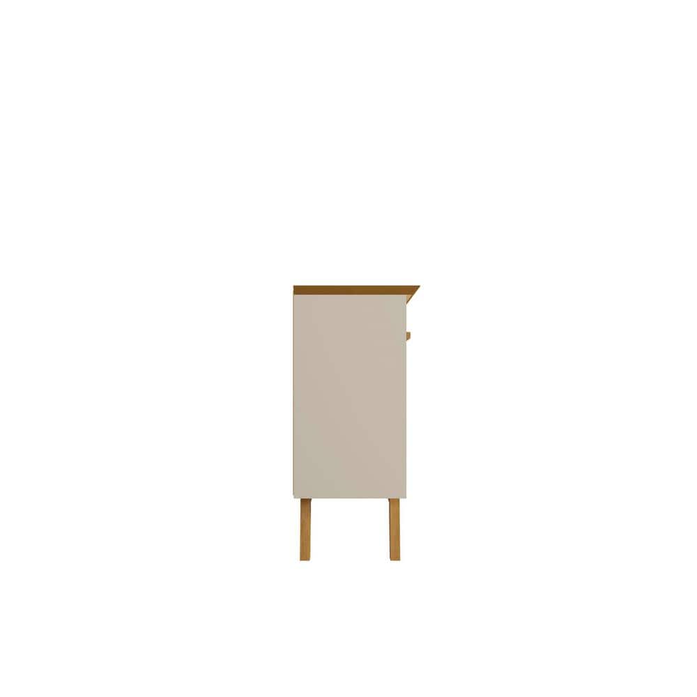 Off White and Cinnamon Mid-Century Modern Sideboard with Solid Wood Legs