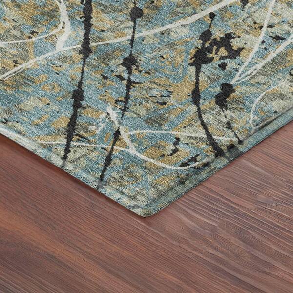 Mayfield Premium Machine Washable Abstract AMF2389 Teal 3 ft. x 5 ft. Area Rug