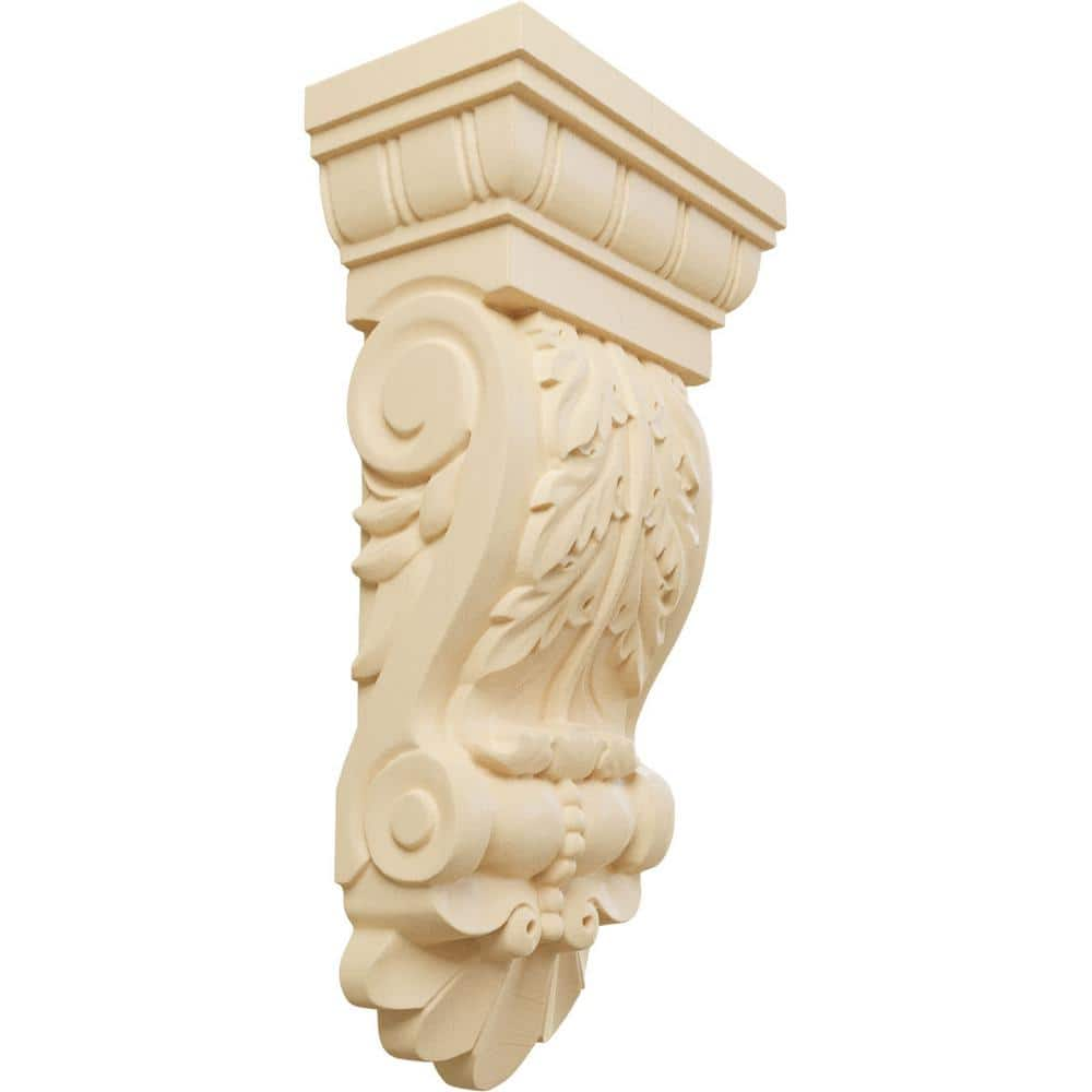 Ekena Millwork 5 1/8 in. x 2 3/4 in. x 9 3/4 in. Unfinished Wood Maple Thin Flowing Acanthus Corbel