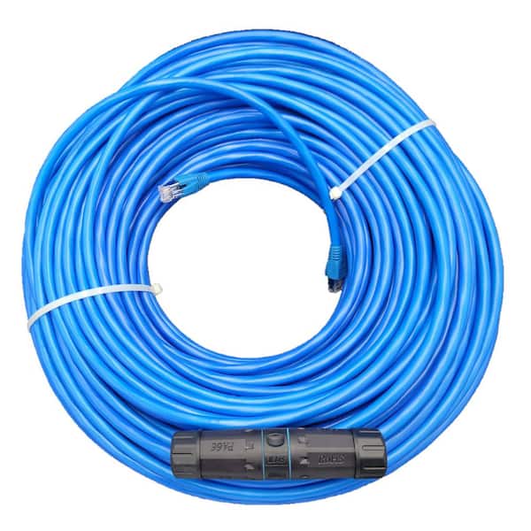 Micro Connectors, Inc 200 ft. CAT6 Outdoor-Rated Shielded Ethernet Cable Kit with Waterproof Coupler in Blue