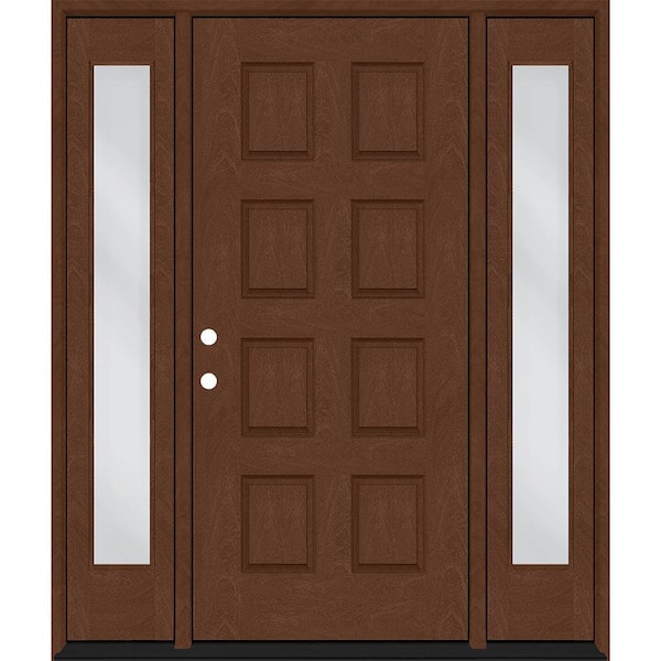 Steves & Sons Regency 70 in. x 96 in. 8-Panel RHIS Chestnut Stain Mahogany Fiberglass Prehung Front Door with Dbl 12in. Sidelites