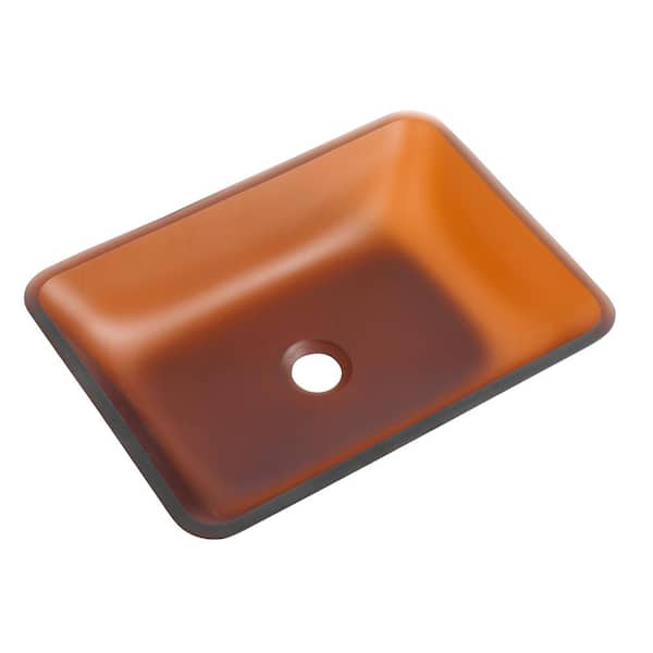FUNKOL Modern Style Tempered Glass Matte Tea Bathroom Rectangle Vessel Bathroom Sink
