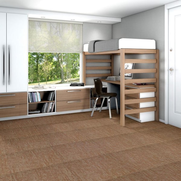 Graphix - Windham - Orange Residential 24 x 24 in. Glue-Down Carpet Tile Square (48 sq. ft.)