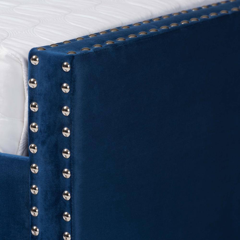 Navy Blue Velvet Queen Daybed with Nailhead Trim and Trundle