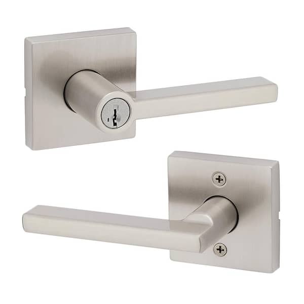 Halifax Satin Nickel Keyed Storeroom Square Door Handle Featuring SmartKey Security