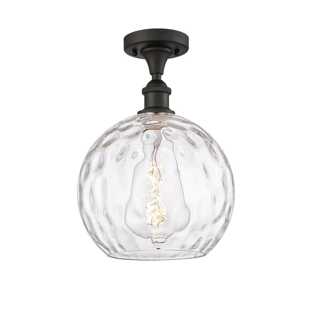 Athens Water Glass 10 in. 1-Light Oil Rubbed Bronze Industrial Semi-Flush Mount with Clear Glass Shade price history on PriceWatchPro