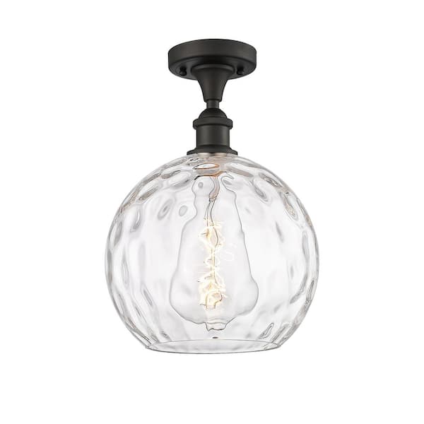 Athens Water Glass 10 in. 1-Light Oil Rubbed Bronze Industrial Semi-Flush Mount with Clear Glass Shade