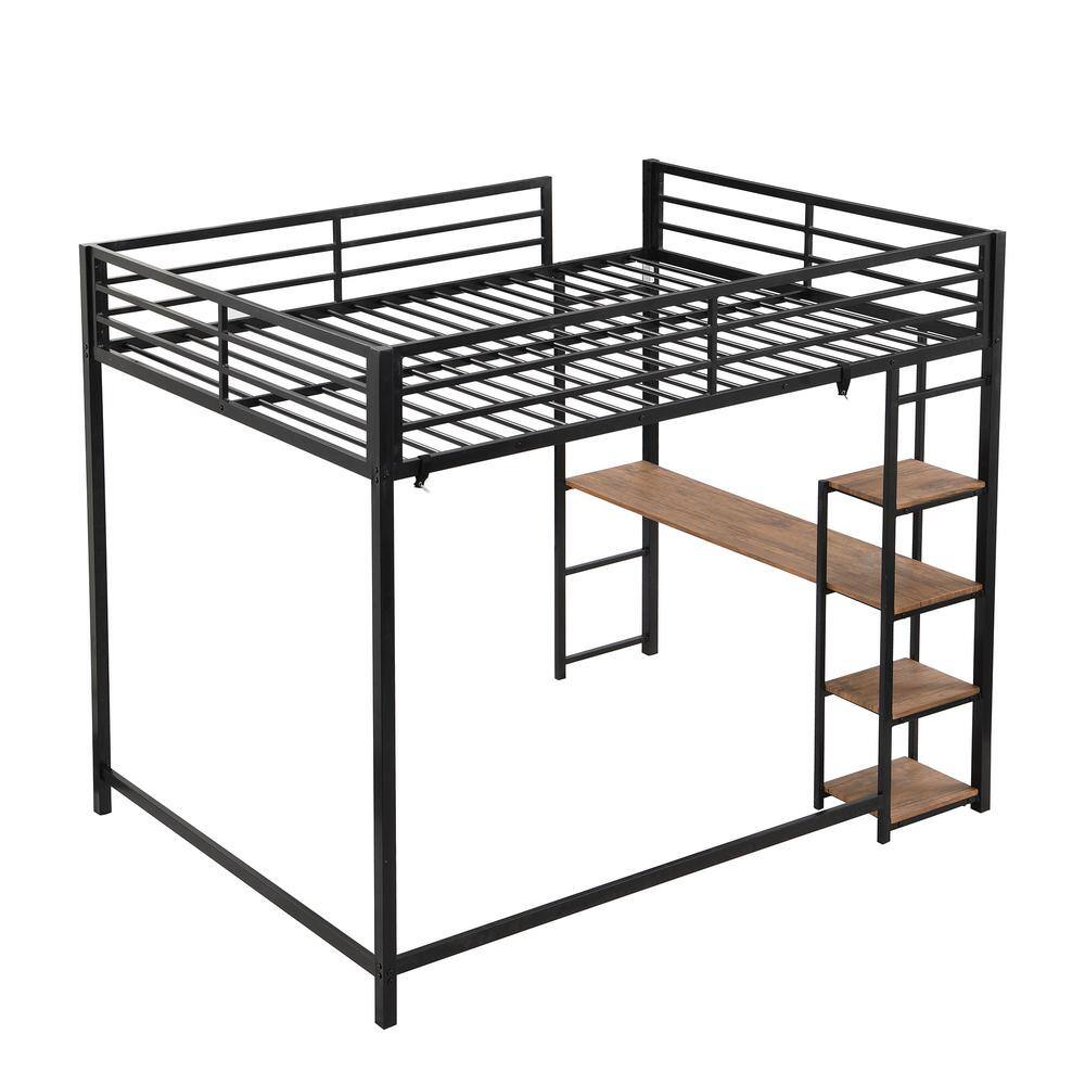 Harper & Bright Designs Black Full Size Metal Loft Bed with Built-in ...