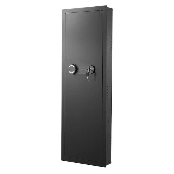 4-Tier Wall Safe, Q235 Steel In-Wall Hidden Safe with Password and Key, LED Light, 3 Adjustable Shelves and Key Holders