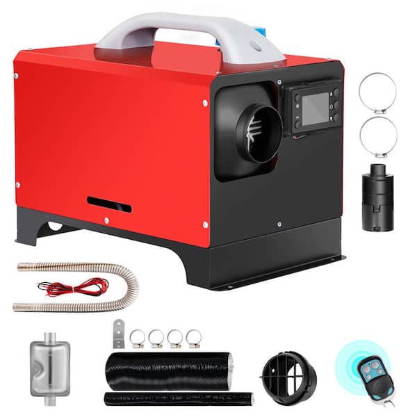 8-KW Diesel Air Heater 12-Volt, 27, 297 BTU /h Red Diesel Utility Convection Fast Heating, Space Heater with Black LCD