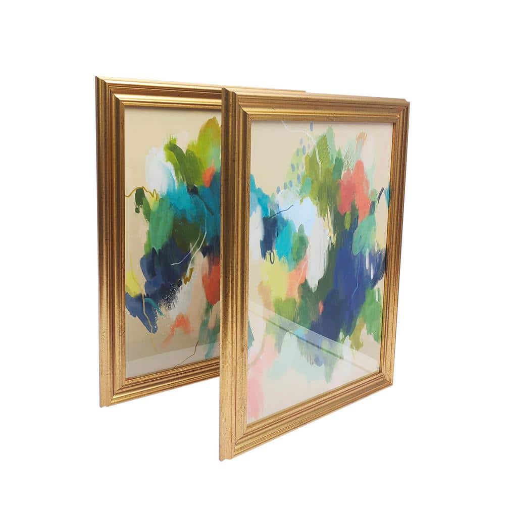 Colorful Abstract Framed Canvas Wall Art Set with Gold Frame