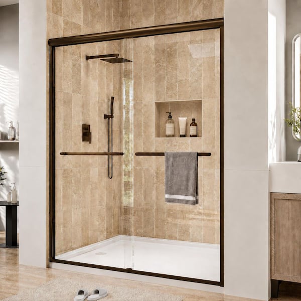 56 in. - 60 in. W x 72 in. H Sliding Framed Shower Door in Oil Rubbed Bronze with Clear Glass