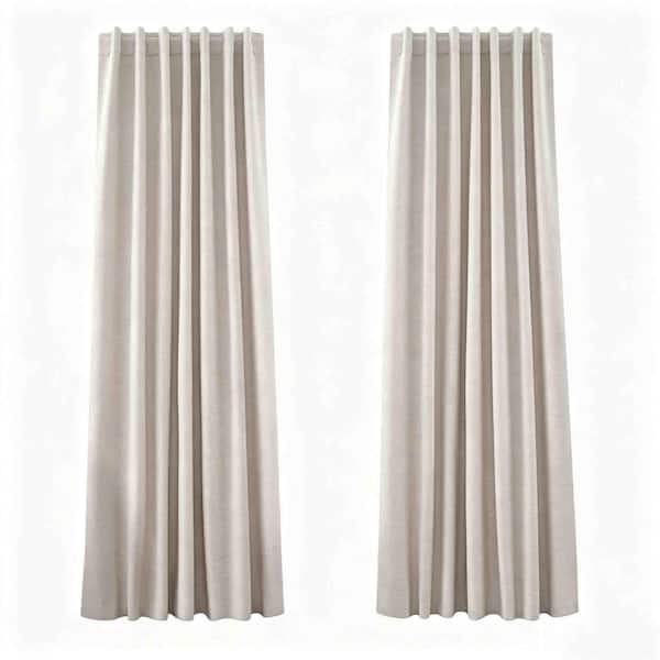 Oatmeal Linen Blend 52 in. W x 96 in. L Rod Pocket Blackout Curtain (Set of 2)
