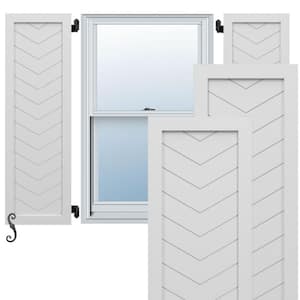 EnduraCore Single Panel Chevron Modern Style 12-in W x 65-in H Raised Panel Composite Shutters Pair in White