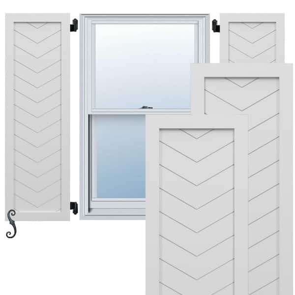Ekena Millwork EnduraCore Single Panel Chevron Modern Style 18 in. W x 42 in. H Raised Panel Composite Shutters Pair in White