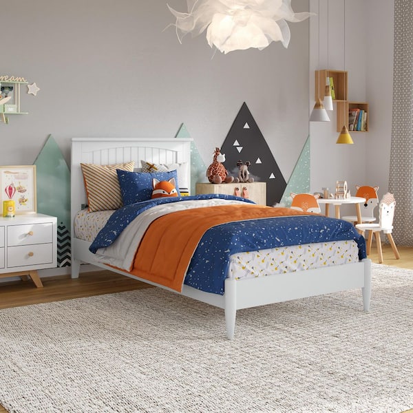 Naples White Solid Wood Frame Twin Low Profile Platform Bed