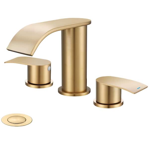 8 in. Widespread Double Handle Waterfall Spout Bathroom Vessel Sink Faucet with Pop Up Drain in Champagne Brown