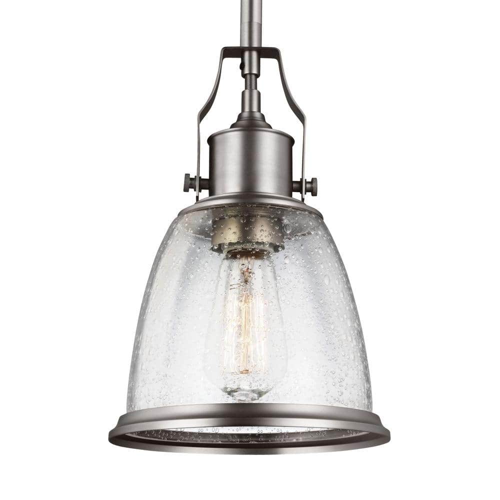 Satin Nickel Mini Pendant with Clear Seeded Glass Shade