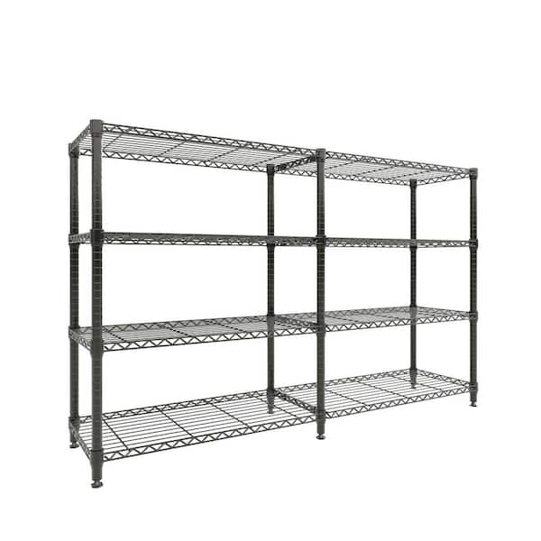 4-Tier Black L-Shaped Metal Storage Shelve Unit with Adjustable Shelf, Wire Shelving Rack for Kitchen Garage Bedroom