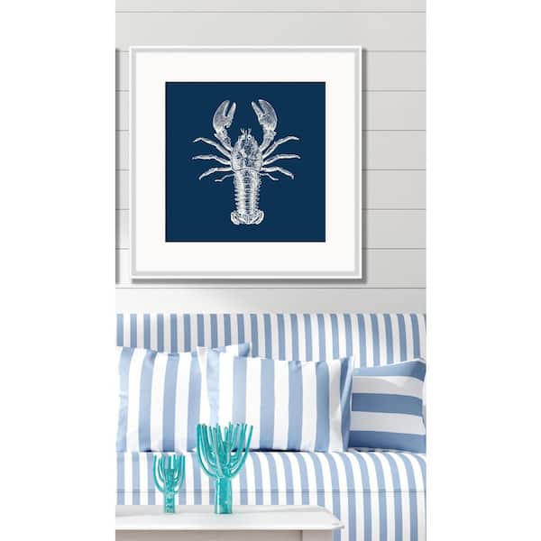 Lobster in Blue Reverse Framed Giclee Art Print 22 in. x 22 in.