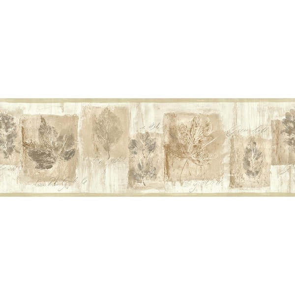 The Wallpaper Company 8 in. x 10 in. Beige Leaf Script Border Sample
