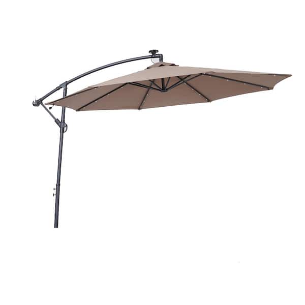 Unbranded 10 ft. Steel Octagon Cantilever Patio Umbrella in Taupe with Solar LED Lighting