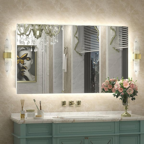 Apmir 40 in. W x 24 in. H Rectangular Frameless Super Bright Backlited LED Anti-Fog Tempered Glass Wall Bathroom Vanity Mirror