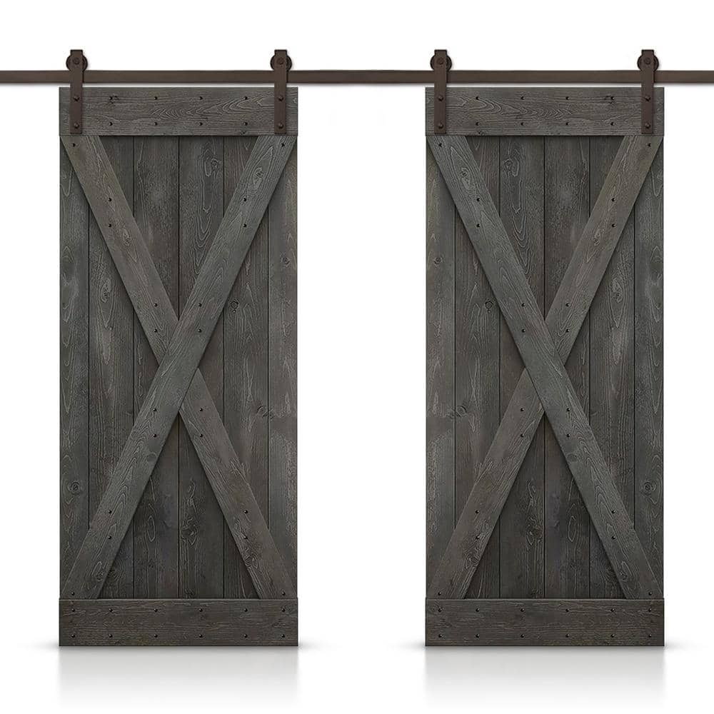 X 68 in. x 84 in. Carbon Gray Stained DIY Solid Pine Wood Interior Double Sliding Barn Door with Hardware Kit price history on PriceWatchPro