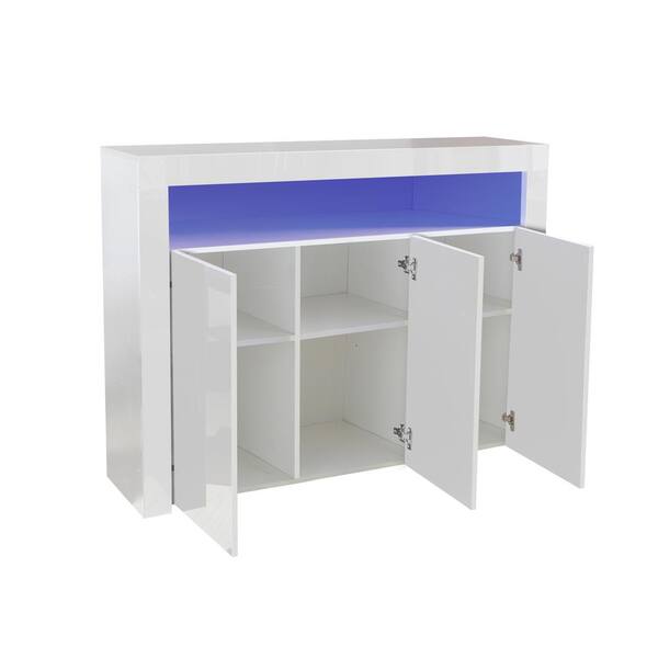 White One Door Two Glass Shelves Sideboard Cabinet 16colors LED Lighted Storage 
