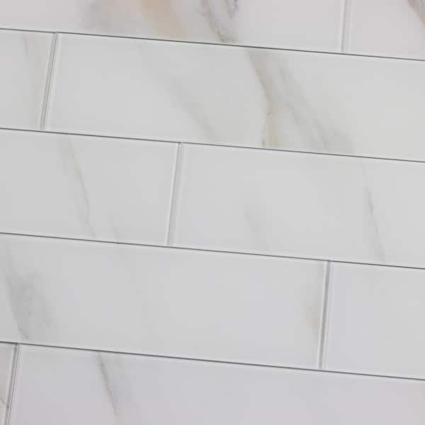 Abolos Nature 36-Pack White 4-in x 16-in Glossy Glass Marble Look Wall Tile