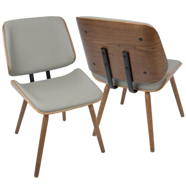 Lumisource Lombardi Walnut and Grey Faux Leather Dining/Accent Chair (Set of 2)