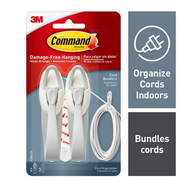 Cord Bundlers, Gray, Damage Free Organizing, 2 Cord Bundlers and 3 Command Strips