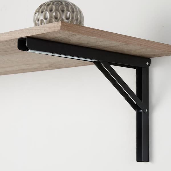 16 in. Matte Black Heavy-Duty Folding Shelf Bracket