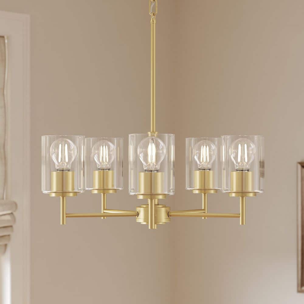 Replay 21 in. 5-Light Brushed Gold Chandelier with Clear Glass Shades price history on PriceWatchPro