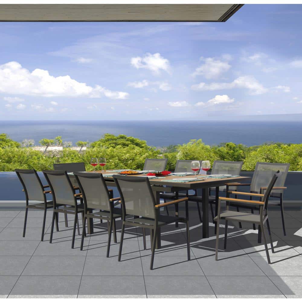 Mendoza Dark Gray 11-Piece Aluminum Outdoor Dining Set with Sling Set in Pe