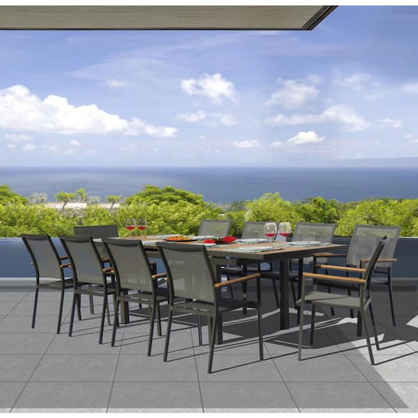 Unbranded Mendoza Dark Gray 11-Piece Aluminum Outdoor Dining Set with Sling Set in Pewter