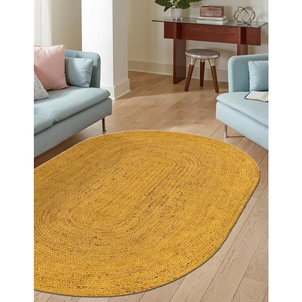 Braided Jute Dhaka Yellow 3' 3 x 5' 1 Area Rug