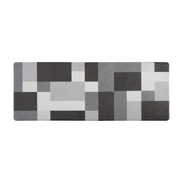 World Rug Gallery Gray 18 in. x 47 in. Modern Boxes Design Anti Fatigue Standing Mat