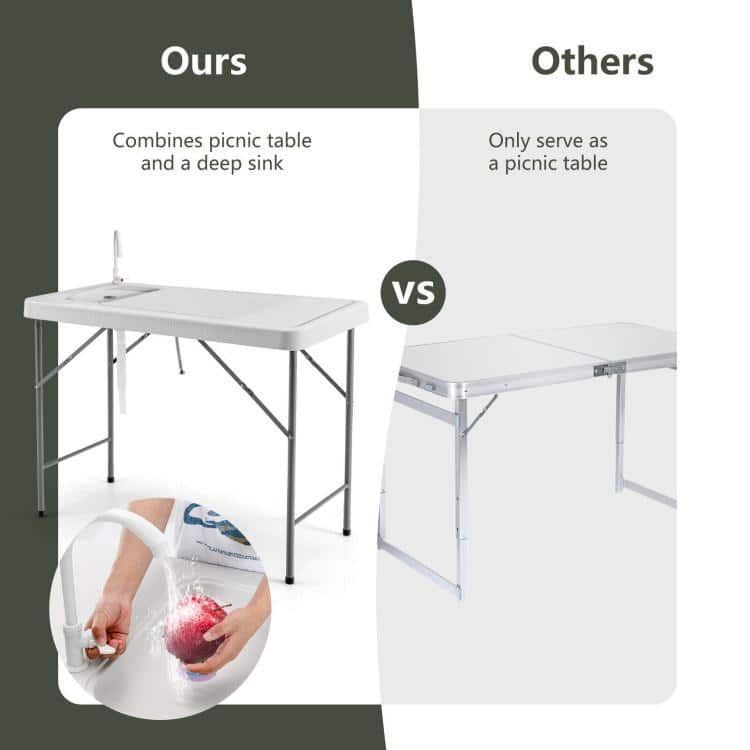 White Folding Fish Cleaning Table with Sink and Faucet