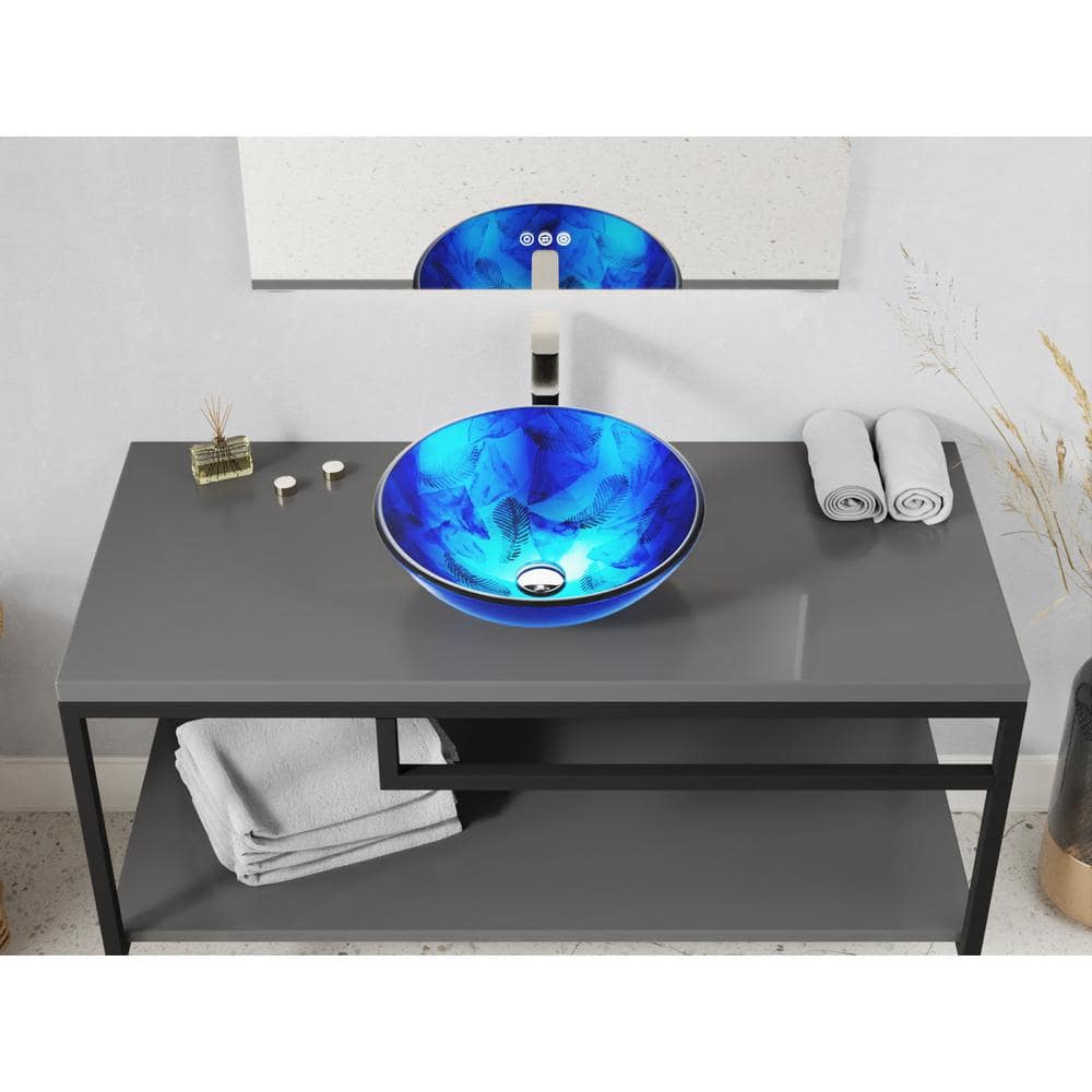 Stellar Blue Glass Above-Counter Circular Bathroom Sink