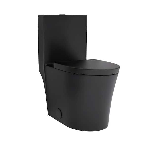 Tatayosi Matte Black Elongated 1-Piece Toilet, Dual Flush 1.1 Half Flush and 1.6 GPF Strong Full Flush